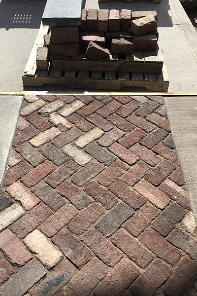 A mock-up of the project, using reclaimed street brick pavers