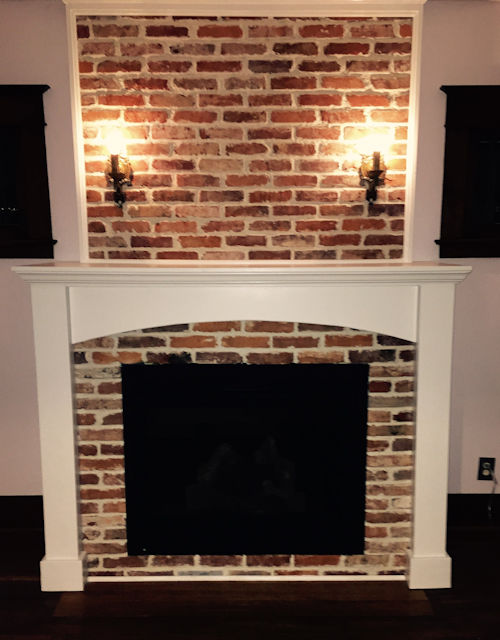 Our School House blend thin brick veneer for fireplace surround project